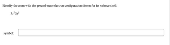 Identify the atom with the ground-state electron configuration shown for its valence shell.
3s²3p¹
symbol: