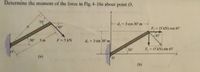 Determine the moment of the force in Fig. 4-18a about point O.
y.
75
d, 3 cos 30 m
45
F (5 kN) cos 45
30
3 m
F-SkN
d, 3 sin 30 m
30
F, = (5 kN) sin 45
(a)
(b)
