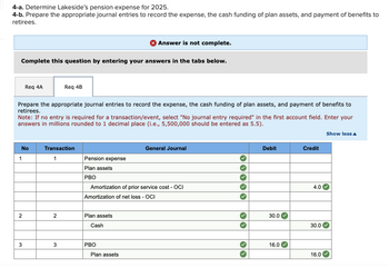 Answered: 4-a. Determine Lakeside's Pension… | Bartleby