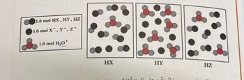 1.0 mol HX, HY, HZ
1.0 mol X, Y, Z
1.0 mol H₂O*
HX
HY
HZ