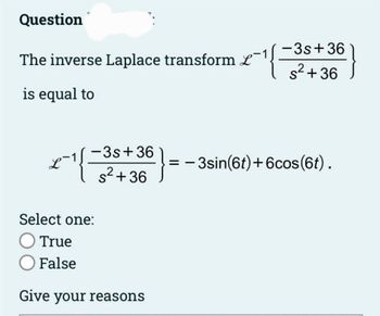 Answered: Question The Inverse Laplace Transform… | Bartleby