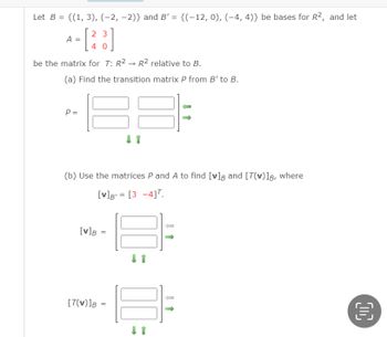 Answered: Let B = {(1, 3), (-2,-2)} And B' =… | Bartleby