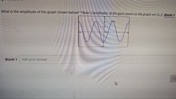 What is the amplitude of the graph shown below? *Note: Coordinates of the given point on the graph are (52) Blank 1
Blank 1 Add your answer
CC