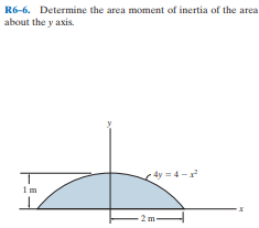 R6-6. Determine the area moment of inertia of the area
about the y axis.
4y=4 -
1m
2m
