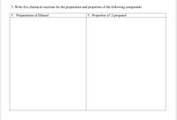 5. Write five chemical reactions for the preparation and properties of the following compounds
5 Preparations of Ethanal
5 Properties of 2-propanol
