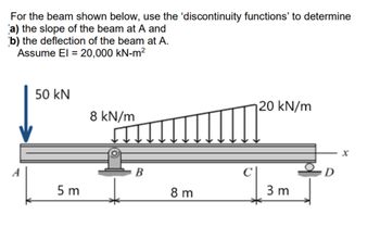 Solved) - For the beam and loading shown, use discontinuity functions to  (2 Answers)