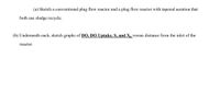 (a) Sketch a conventional plug flow reactor and a plug flow reactor with tapered aeration that
both use sludge recycle.
(b) Underneath each, sketch graphs of DO, DO Uptake, S, and X, versus distance from the inlet of the
reactor.
