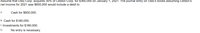 Assume that Oslo Corp. acquires 30% of Celdon Corp. for $360,000 on January 1, 2021. The journal entry on Oslo's books assuming Celdon's
net income for 2021 was $600,000 would include a debit to
А.
Cash for $600,000.
B. Cash for $180,000.
C. Investments for $180,000.
D.
No entry is necessary.
