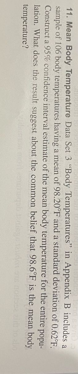 Answered: 11. Mean Body Temperature Data Set 3… | bartleby