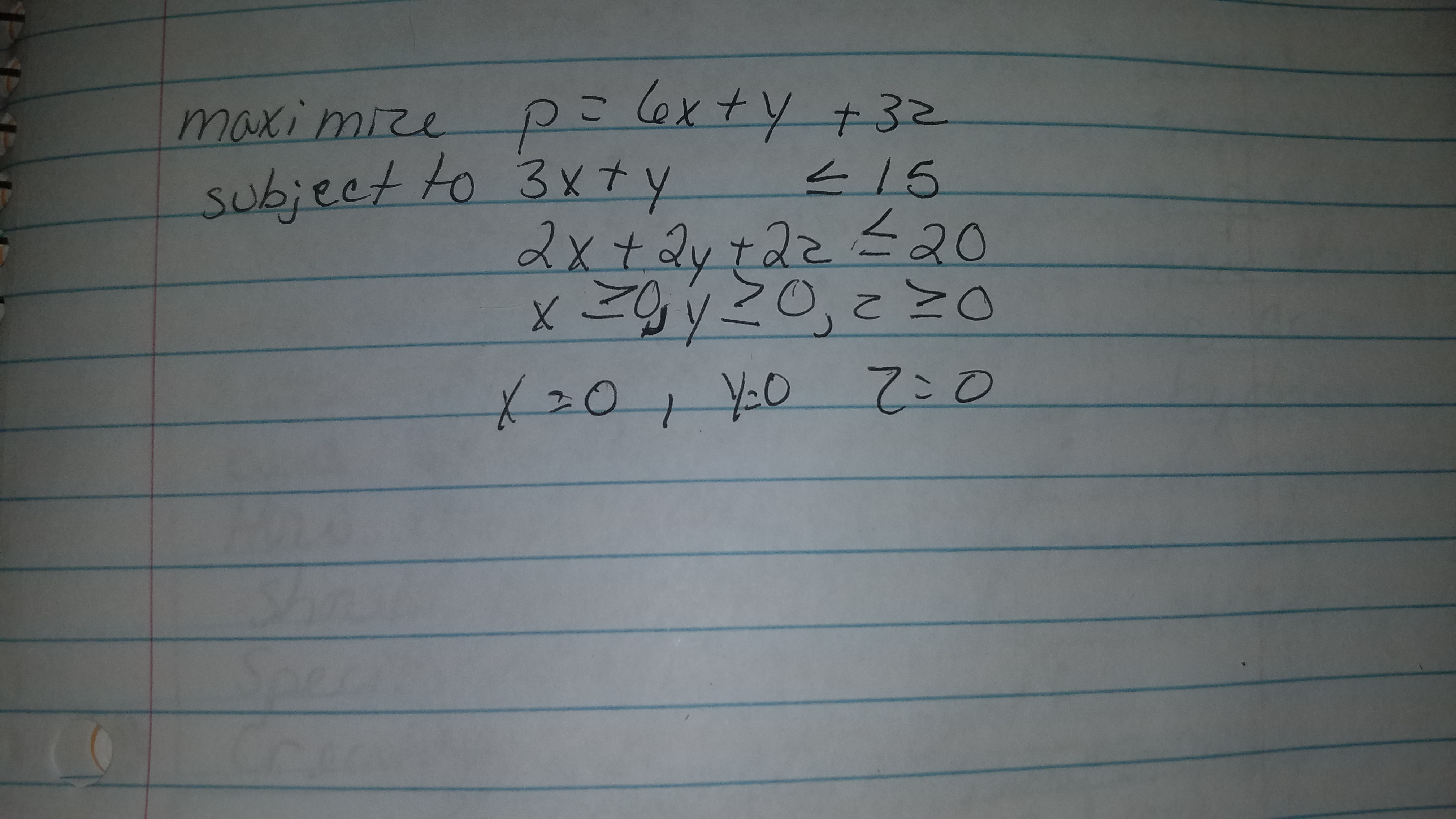 maximize p:6x+y +32
subiect to 3xty
<15
2x+2yt22=20
Y-0
7:0
