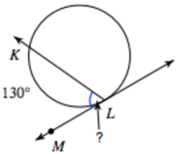 ## Geometry Example: Angles and Intersecting Lines

Consider the diagram shown:

1. **Description:**
   - There is a circle with several lines and points labeled around it.
   - The points K, L, and M are external to the circle.
   - Line LK passes through the circle and extends beyond, intersecting the circumference at two points (not labeled).
   - Line KM does not pass through the circle but intersects line LK at point L.

2. **Details:**
   - The angle ∠KLM is labeled as 130°.
   - There is another angle formed at the intersection point L, between line LM and an unknown angle marked with a question mark (?), which is the angle of interest.

### Analysis:

Assuming the lines form a straight line at point L, which is a supplementary angle scenario:

- The straight line around point L implies that the sum of the angles at a point on a straight line is 180°.
- Given the angle ∠KLM is 130°, the supplementary angle, denoted as ?, can be calculated since these two angles together form a straight line.

### Calculation:

\[ \text{∠KLM} + \text{∠?} = 180^\circ \]

Since ∠KLM is given as 130°,

\[ 130^\circ + \text{∠?} = 180^\circ \]

To find ∠?, we subtract 130° from 180°:

\[ \text{∠?} = 180^\circ - 130^\circ \]

\[ \text{∠?} = 50^\circ \]

**Thus, the unknown angle is 50°.**

### Conclusion:

This diagram illustrates the concept of supplementary angles, where angles on a straight line add up to 180°. This is a fundamental principle in geometry that can be applied to solve various problems involving intersecting lines and angle measurements.