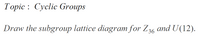 Topic : Cyclic Groups
Draw the subgroup lattice diagram for Z, and U(12).
36
