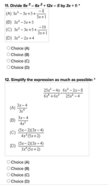 Answered: 11. Divide 9x³ - 6x2 + 12x-5 by 3x +… | bartleby