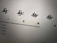 At:
II
II
hich image above correctly represents the lewis dot structure of antimony?
IV
Image I
O Image II
Image II
Image IV
