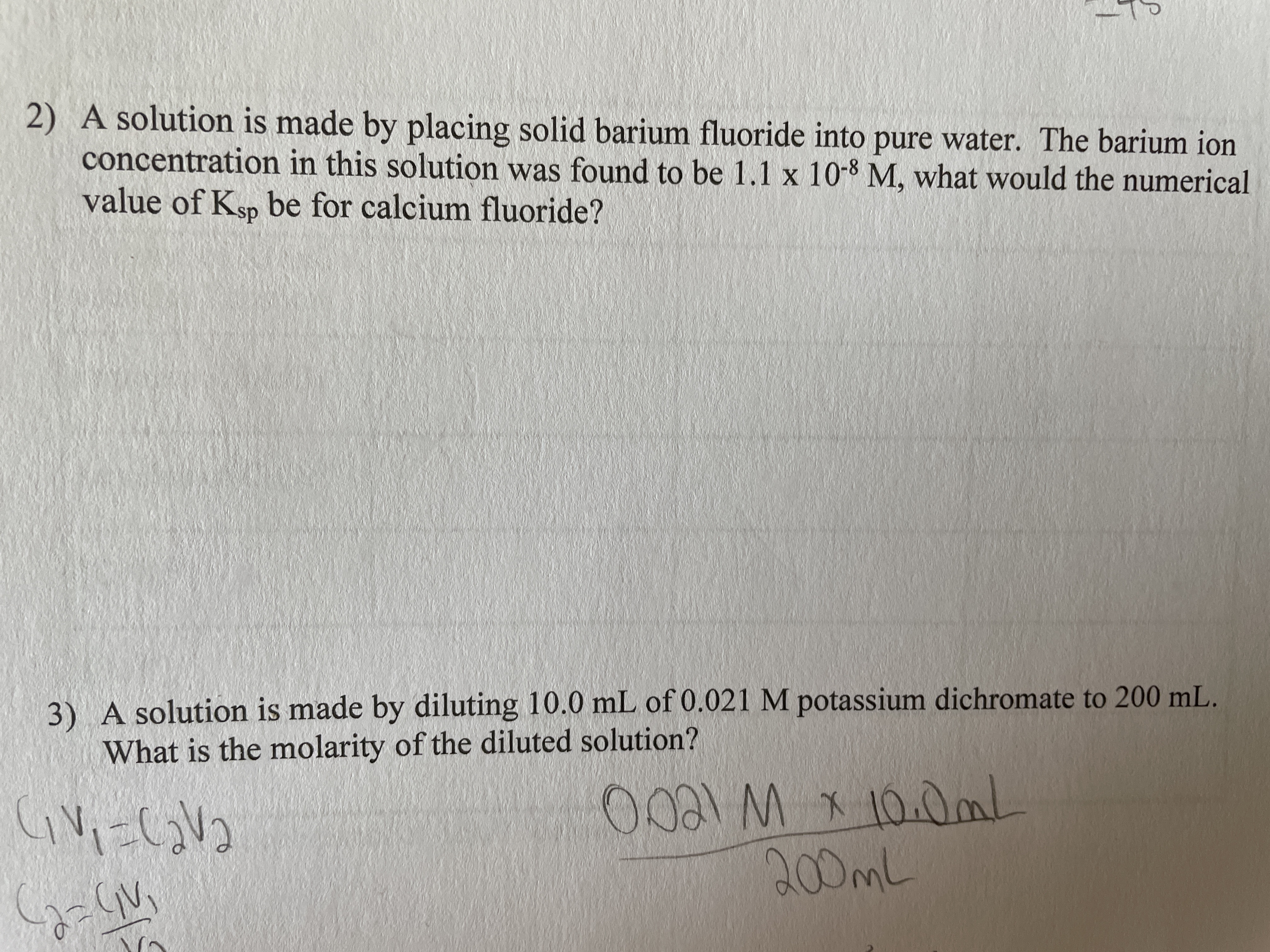 value of Ksp be for calcium fluoride?
