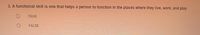 3. A functional skill is one that helps a person to function in the places where they live, work, and play.
TRUE
FALSE
