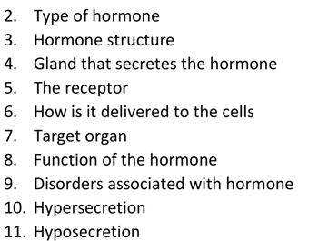 Answered: 2. Type of hormone 3. Hormone structure… | bartleby