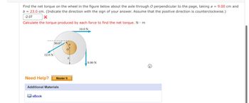 Answered: Find the net torque on the wheel in the… | bartleby