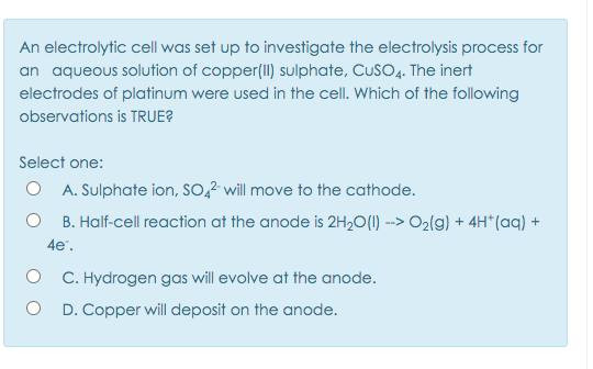 electrolysis of copper sulphate using platinum electrodes