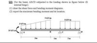 01: For the beam ABCD subjected to the loading shown in figure below (B
intemal hinge)
(1) draw the shear foroce and bending moment diagrams.
(2) report the maximum bending moment and its location.
9 KN/m
8 KN/m
3 KN/m
10 KN.m
3m
Im
2m
