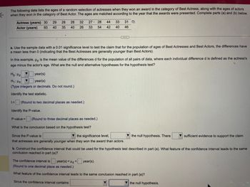 Solved The lists represent the age of actors (M) and