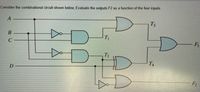 Consider the combinational circuit shown below, Evaluate the outputs F2 as a function of the four inputs.
F1
T2
TA
F2
