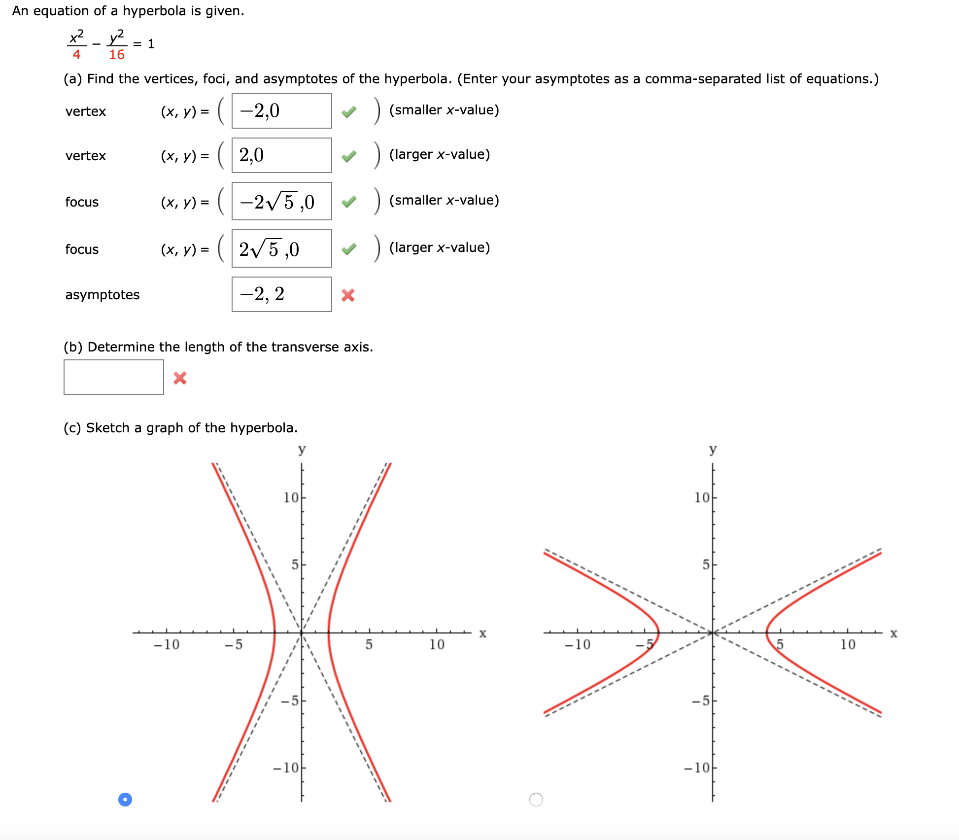 Answered An Equation Of A Hyperbola Is Given X2 Bartleby