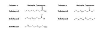 Substance
Substance A
Substance B
Substance C
Molecular Component
OH
OH
Substance
Substance D
Substance E
Molecular Component