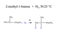 2-methyl-1-butene +
Н, Pt/25 °C
CH3
CH3
Pt
CH2=ċ-CH2CH3 + H2
CH2-C-CH2CH3
H H
