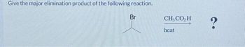 Give the major elimination product of the following reaction.
Br
CH,COH
heat
?