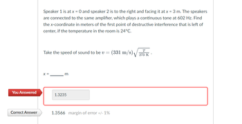 Answered: Speaker 1 is at x = 0 and speaker 2 is… | bartleby