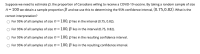 Suppose we need to estimate p, the proportion of Canadians willing to receive a COVID-19 vaccine. By taking a random sample of size
n=100 we obtain a sample proportion p and we use this to determining the 95% confidence interval, (0.75,0.82). What is the
correct interpretation?
For 95% of all samples of size n=100, p lies in the interval (0.75, 0.82).
For 95% of all samples of size n= 100, P lies in the interval (0.75, 0.82).
For 95% of all samples of size n= 100, p lies in the resulting confidence interval.
For 95% of all samples of size n= 100, i lies in the resulting confidence interval.
