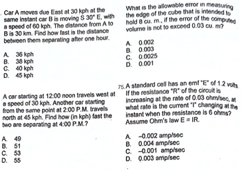 Answered: Car A Moves Due East At 30 Kph At The… | Bartleby