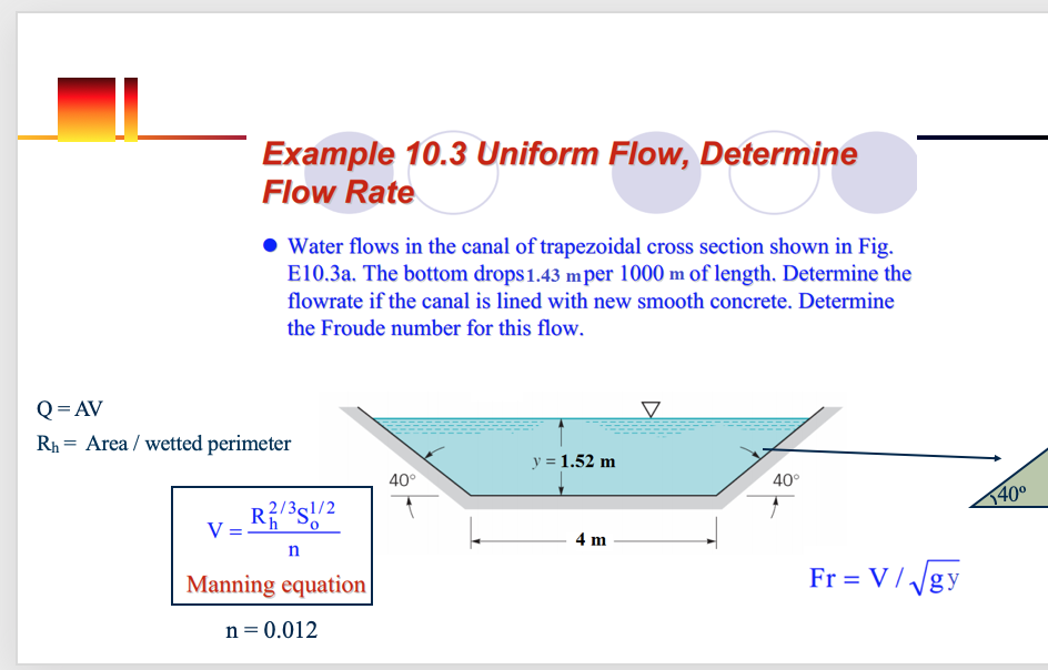 Answered: Example 10.3 Uniform Flow, Determine… | Bartleby