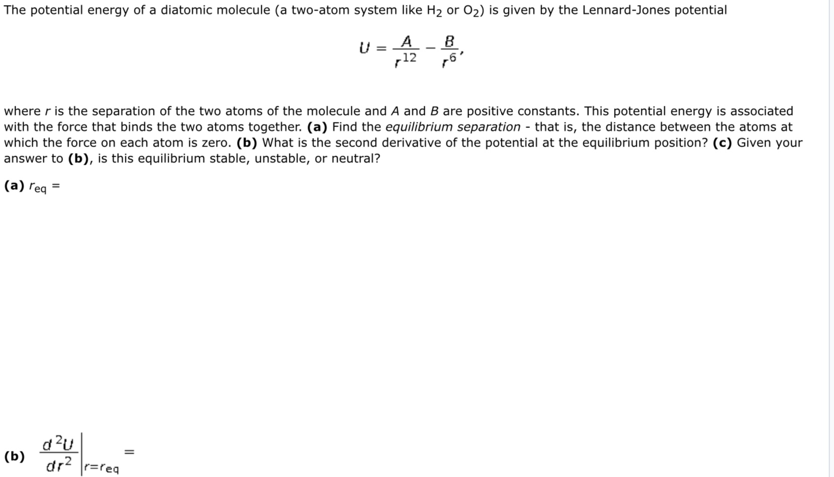 Answered: The Potential Energy Of A Diatomic… | Bartleby