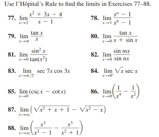 Answered: Use l’Hôpital’s Rule to find the limits… | bartleby