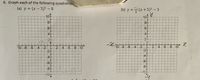 6. Graph each of the following quadratics
(a) y = (x – 3)2 - 8
(b) y ==(x +5)* – 3
10
10
4
4
2
10-8-6
-4
10
-4-2
-2
-2.
-2
10-8
-6.
2.
10
-4
-4-
-6
-6
-8
-8.
