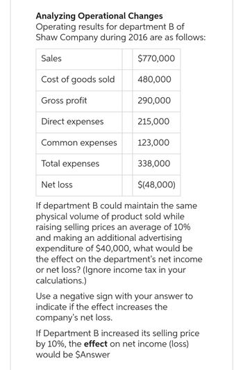 Answered: Analyzing Operational Changes Operating… | Bartleby