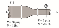 P = 5 psig
P= 50 psig
D= 2.5 in.
D= 12in.
