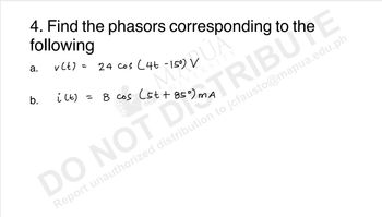 Answered: 4. Find The Phasors Corresponding To… | Bartleby