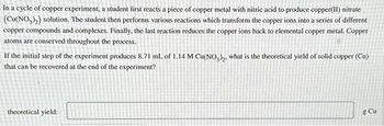 Answered: In a cycle of copper experiment, a… | bartleby