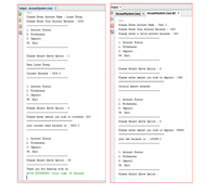 Output - AccountSystem (run) X
Output X
run:
AccountSystem (run) x AccountSystem (run) #3 x
Please Enter Account Name : Lucas Chong
W Please Enter Your Account Balance : 5000
run:
Please Enter Account Name : Test 2
Please Enter Yaur Account Balance : -500
1. Account Status
2. Withdrawal
3. Deposit
Please enter a valid account balance : 500
99. Exit
1. Account Status
2. Withdrawal
3. Deposit
99. Exit
Please Select Above Option : 1
Dear Lucas Chong,
Please Select Above Option : 3
Current Balance : 5000.0
Please enter amount you wish to deposit :-999
........
1. Account Status
Invalid amount entered
2. Withdrawal
3. Deposit
99. Exit
1. Account Status
2. Mithdrawal
Please Select Above Option : 2
3. Deposit
99. Exit
Please enter amount you wish to withdraw :500
Please Select Above Option : 3
............
your current bank balance is : 4500.0
Please enter amount you wish to deposit :99999
....
1. Account Status
your new balance is : 100499.0
2. Withdrawal
3. Deposit
99. Exit
1. Account Status
2. Withdrawal
3. Deposit
Please Select Above Option : 99
99. Exit
Thank you for banking with us
BUILD SUCCESSFUL (total time: 35 seconds)
Please Select Above Option :
