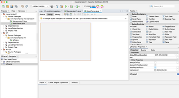 Projects X Files Services
mavenproject1
♥
Source Packages
Dependencies
Java Dependencies
Project Files
MT
com.mycompany.mavenproject1
Mavenproject1.java
NewJFrame.java
Source Packages
com.mycompany.mt
MT.java
Dependencies
Java Dependencies
Project Files
MT123
Source Packages
[JFrame] - Navigator X
Form NewJFrame
<default config>
Other Components
[JFrame]
T
mavenproject1 - Apache NetBeans IDE 14
273.0/660.0MB
...va pysicformulas.java X
Mavenproject1.java X E NewJFrame.java X
SZCGH
Source Design History
To change layout manager of a container use Set Layout submenu from its context menu.
Output X Check Regular Expression Javadoc
X
Palette X
✓ Swing Containers
Panel
Scroll Pane
Internal Frame
✓ Swing Controls
label Label
- Check Box
Combo Box
tx Text Area
Progress Bar
Spinner
tx Editor Pane
[JFrame] - Properties X
Properties Events
Properties
defaultCloseOperation
title
Other Properties
alwaysOnTop
⠀
alwaysOnTopSupported
autoRequestFocus
background
[JFrame]
Search (+1)
OK Button
Radio Button
List
Scroll Bar
Formatted Field
Separator
Tree
Tabbed Pane
Tool Bar
Layered Pane
Code
✓
[Split Pane
Desktop Pane
U
ON Toggle Button
Button Group
Text Field
Slider
▪▪▪Password Field
T Text Pane
Table
EXIT_ON_CLOSE
‒‒‒
[242,242,242]