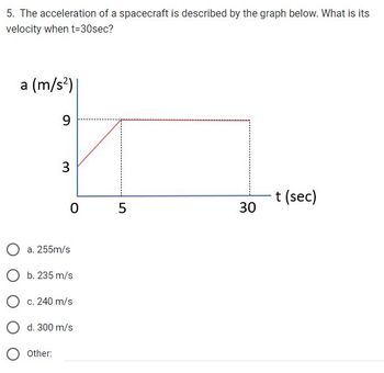 Answered: 5. The acceleration of a spacecraft is… | bartleby