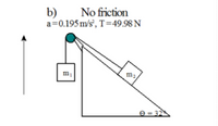 b)
a=0.195 m/s', T=49.98 N
No friction
m:
m
O- 32
