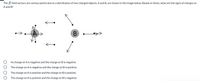 The E-field vectors are various points due to a distribution of two charged objects, A and B, are shown in the image below. Based on these, what are the signs of charges on
A and B?
he charge on A is negative and the charge on B is negative.
The charge on A is negative and the charge on B is positive.
The charge on A is positive and the charge on B is positive.
The charge on A is positive and the charge on B is negative.
ОООО
