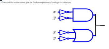 Given the illustration below, give the Boolean expression of the logic circuit below.
X
Y
X
Y