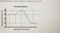 Calculate the value of delta H. Show your work.
Energy Diagram
Reaction Time (min)
009
007
001
Potential Energy (kJ)
