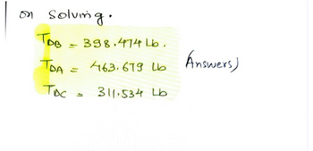 on solving.
Тов
TDA
Тос
=
398.474 Lb.
463, 679 с
311.534 Lb
Answers)