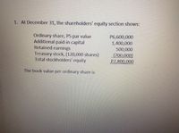 Answered: 1. At December 31, The Shareholders'… | Bartleby